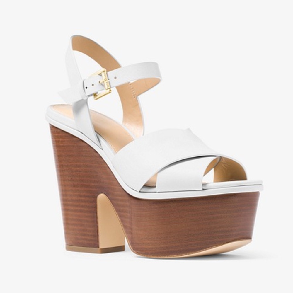 White Divia Leather Platform Sandal Heels